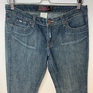 LUX  Flair Distressed Jeans Size 5 Women Dark Wash